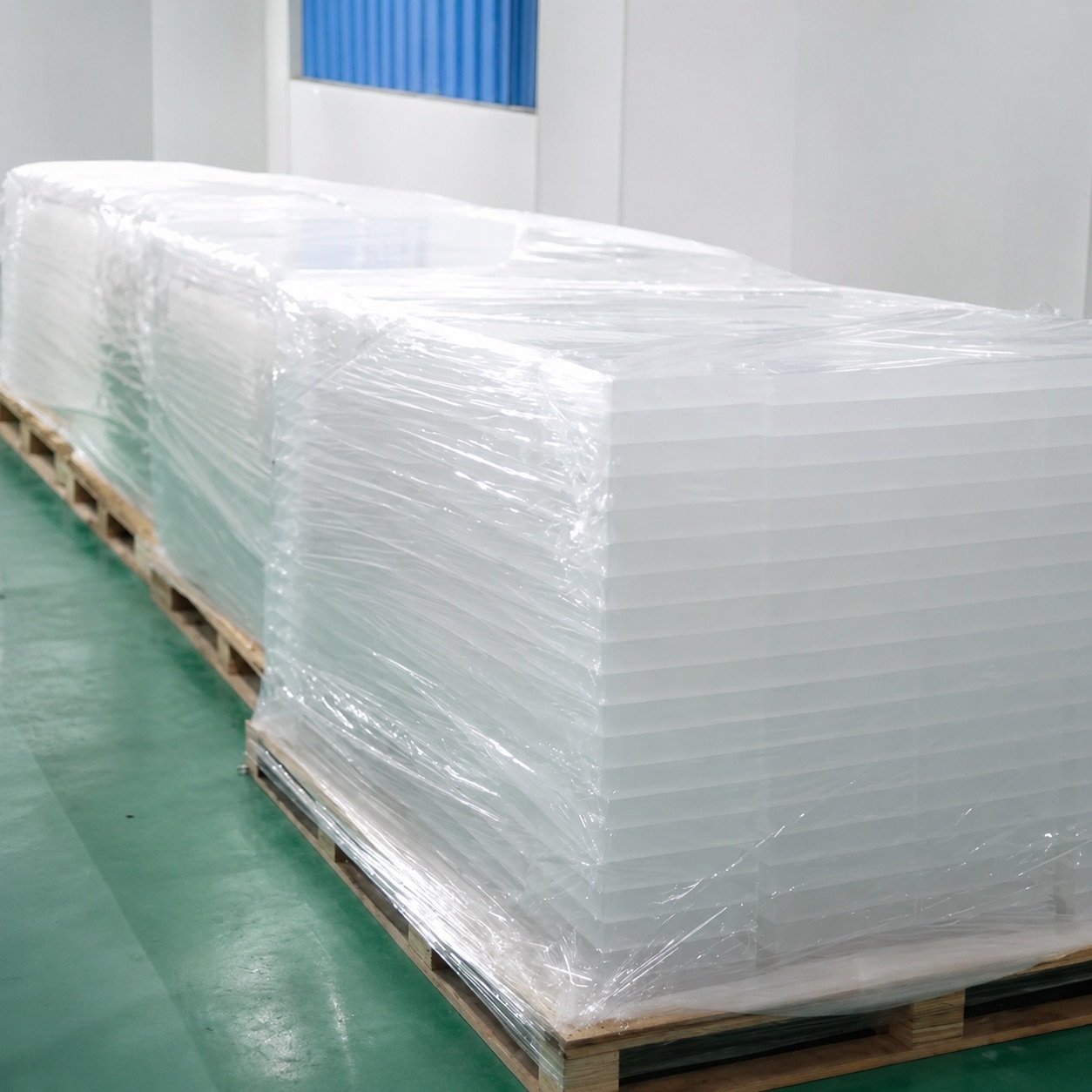 Clear acrylic sheet export packaging and pallets