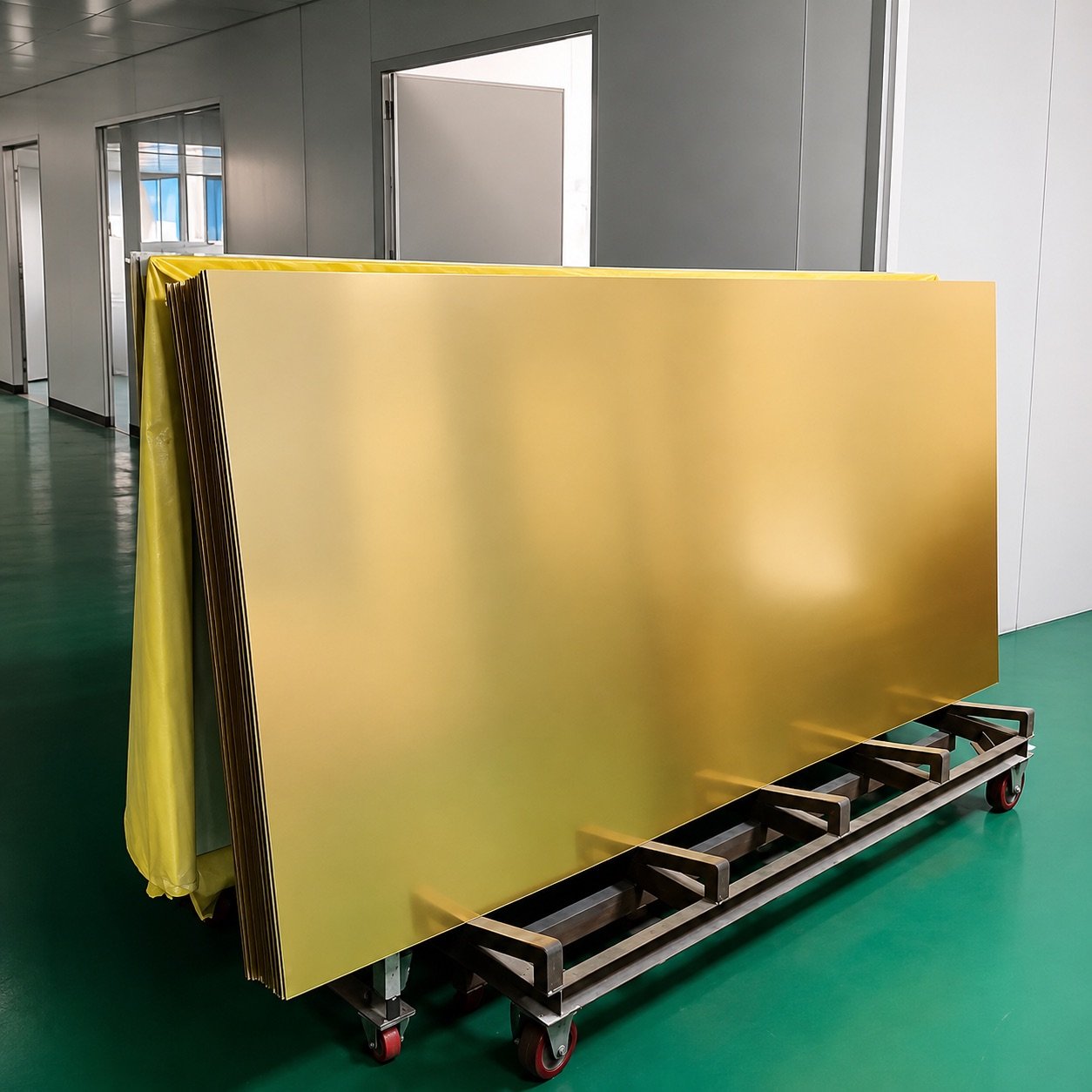 Gold acrylic mirror sheet panels at the factory